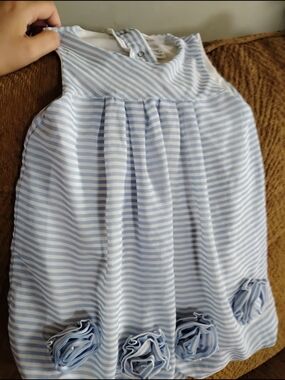 Infant Girls' George Light Blue and White Striped Flower Hem Formal Dress